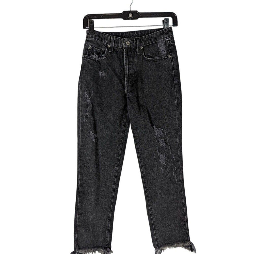 Carmar Denim High Rise Ripped Straight Jeans 24 Black Frayed Raw Hem Grungecore